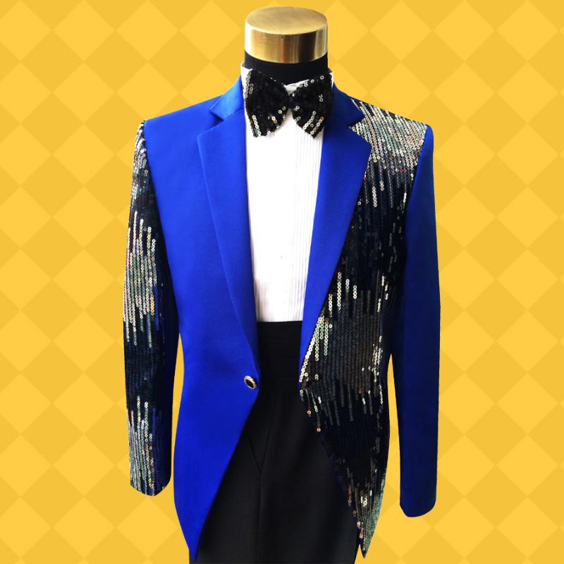 

Plus Size blue sequined Mens Suit Wedding Party Prom Suit & Blazer paillette singer performance costume -3xl