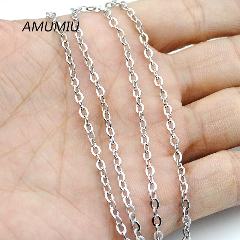

AMUMIU New Necklace for Women Small Link Chain 2mm Stainless Steel Necklace Her Jewelry,Factory Price Wholesale HZN009