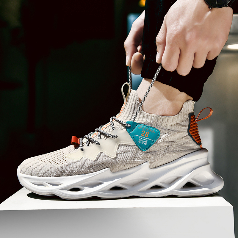 

Alta qualidade lao-up de corrida ao ar livre masculino respirvel esportivos no-deslizamento confortvel malha sapatos, Black