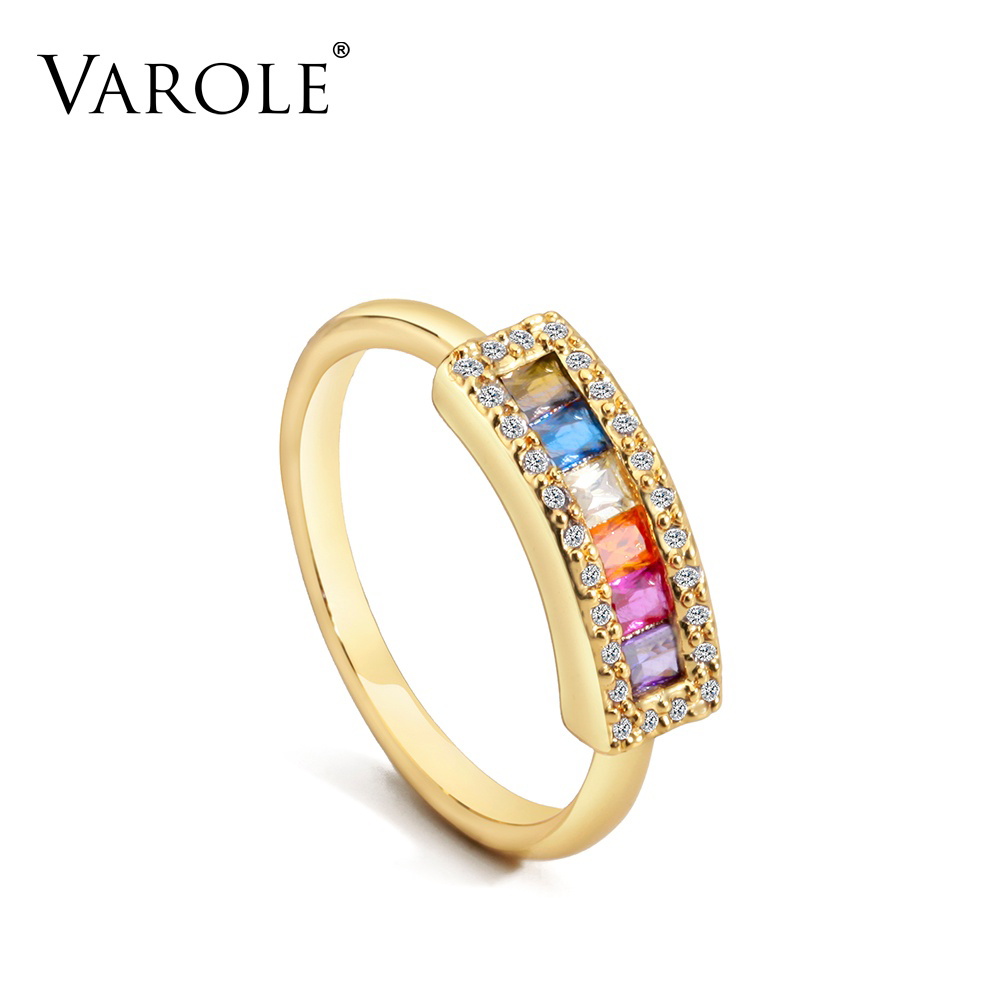 

VAROLE Colorful Crystal Rings For Women Gold Color Lady Ring Holiday Fashion Jewelry Anillos Mujer