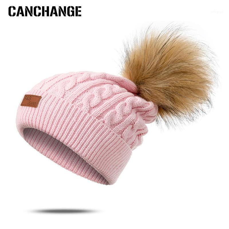 

Beanie/Skull Caps CANCHANGE Fashion Women's Pom Poms Winter Beanie Hat Knitted Fur Ball Skullies Beanies Warm Elastic For Female's, White