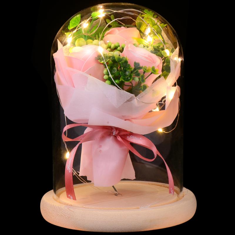 

1pc Valentine's Day Gift Preserved Rose Glass Cover LED Light (Assorted Color