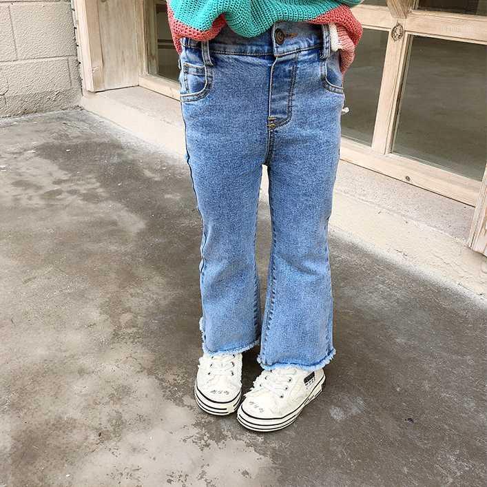 

Autumn baby girls jeans 2-7 years teenage girl fashion all-match casual bell-bottomed denim pants1, Blue