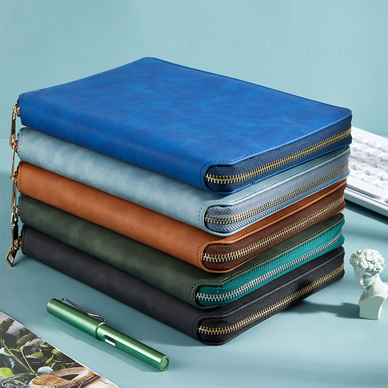 

A5 Diary Notebook and Journal Spiral Binder Leather Work Note Book Business Manager Folder Padfolio Zipper Bag Office Stationery, Purple;pink