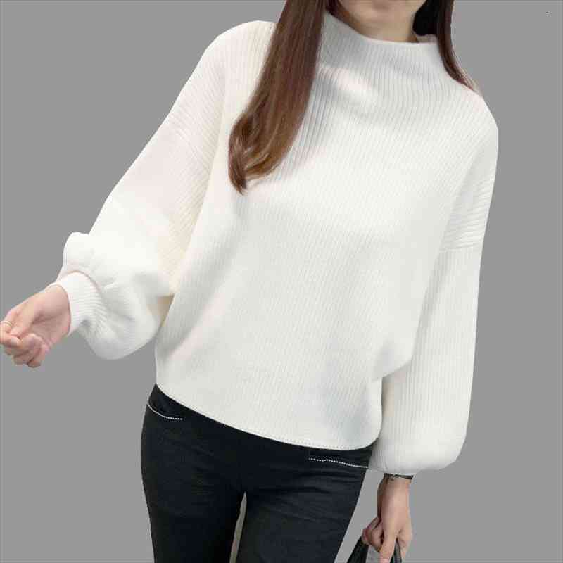 

Winter Women Sweaters Fashion Turtleneck Batwing Sleeve Pullovers Loose Knitted Sweaters Female Jumper Tops, White;black