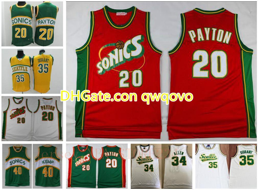 

New Hot Vancouver Seattle Super Sonics Retro Allen 34 Ray Allen Jersey 35 Kevin Durant 40 Kemp 20 Gary Payton Basketball Jerseys, Black;red
