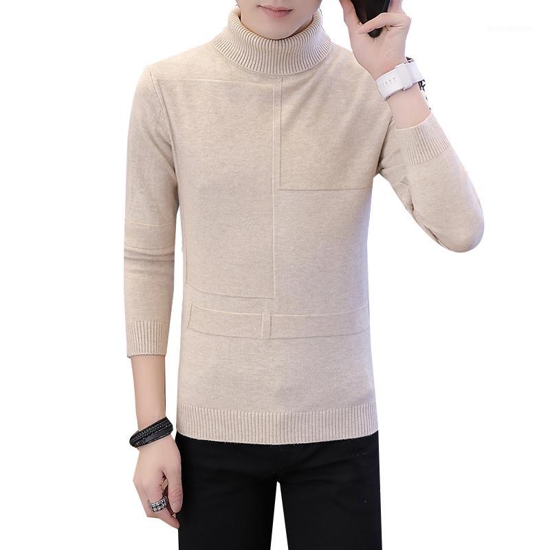 

2020 neue Herbst Winter Herren-Pullover Herrenrollkragen Einfarbig Casual Pullover männer Slim Fit Marke Gestrickte Pullover1, Beige