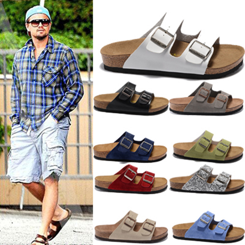 

Arizona Men Beach slippers Summer Designer Women Shoes flops leather lady Half Cork slipper Metal luxury Flat sandals 34-47, 10