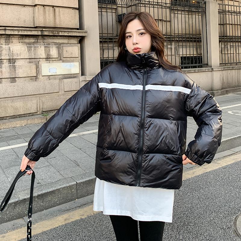 

winter women outwear white duck down jackets casual ribbon splicing down coat female zipper loose white duck jacket, Black