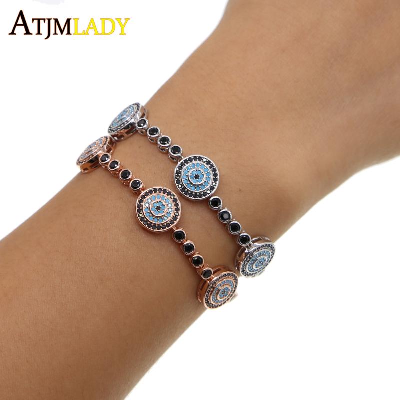 

2020 Bracelets & Bangles Pulseira Masculina Limited Rose Color Fashion Pave Three Disco Evil Eye Charm Tennis Girl Bracelet