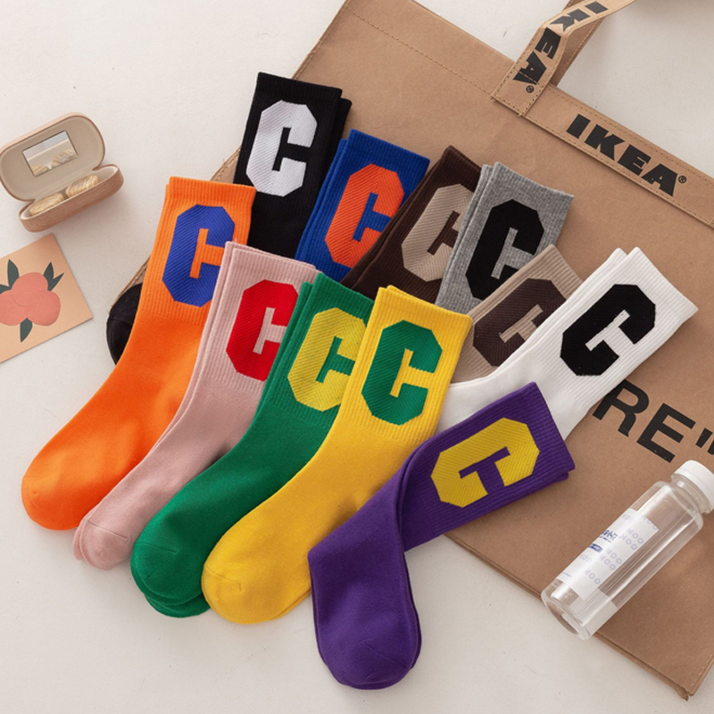 

Candy Color Letter C Socks Women Girls Casual Cotton Sock Breathable Gift for Love Girlfriend High Quality, Black