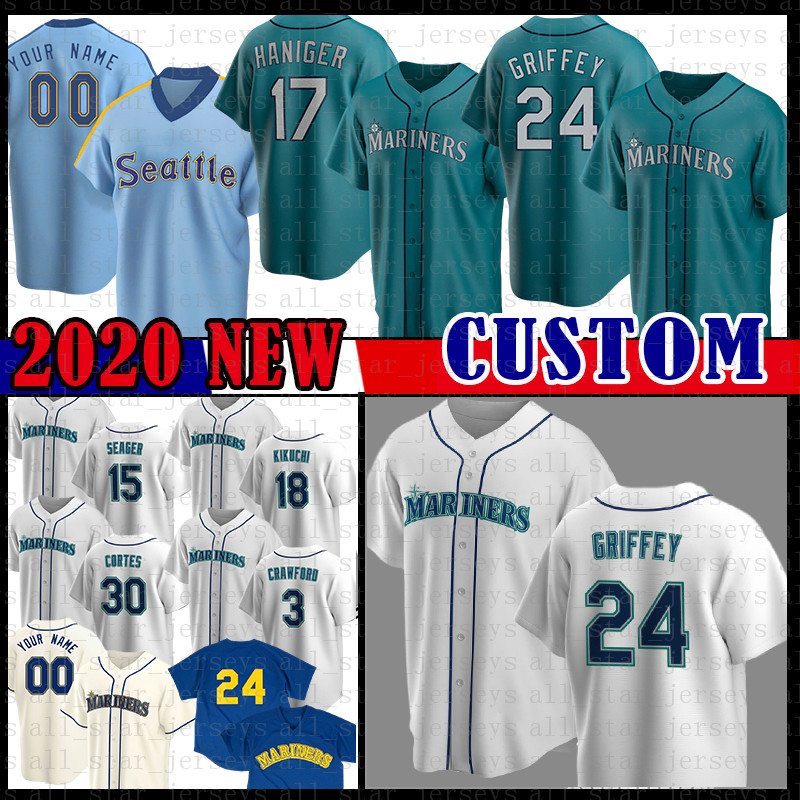 

Seattle Custom Ken Griffey Jr. Ichiro Suzuki Baseball Jersey Dan Vogelbach Yusei Kikuchi Robinson Cano Jay Buhner Ryon Healy Kyle Seager, 2020 jersey(shuishou)retro