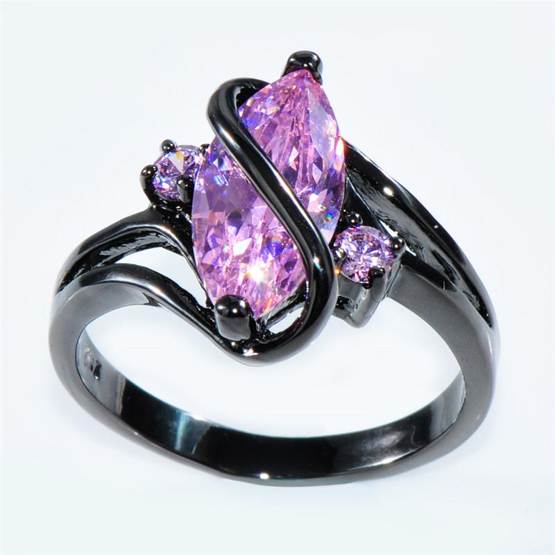 

Marquise Pink Zircon S Ring Vintage Fashion Black Gold CZ Stone Engagement Rings For Women Wedding Jewelry Female Birthday Gifts