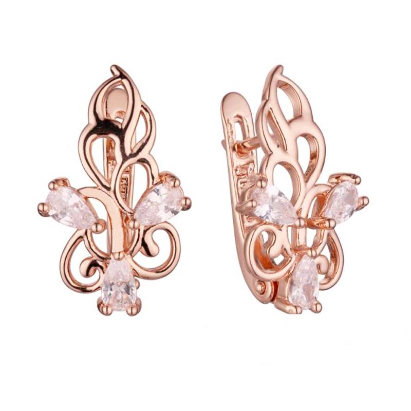

FJ Women Half Hollow 585 Rose Gold Color Geometry Drop Dangle Earrings