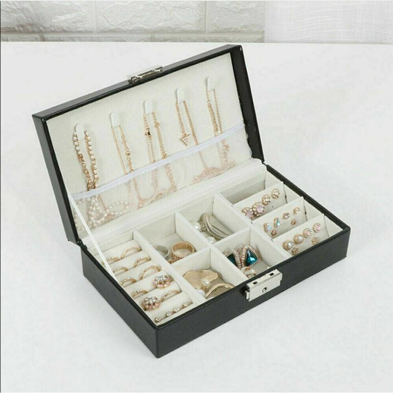 

Simple Girl Earrings Plate Jewelry Box Protable Leather Earrings Ring Multi-function Jewelry Storage Box1, Black