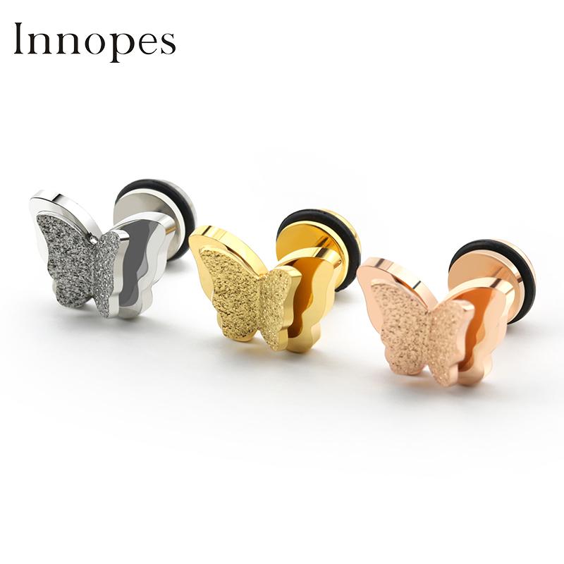 

Innopes Korean Fashion Cute Butterfly Women's Earrings Stainless Steel Frosted Stud Earrings Animal Sweet Brincos Girls Jewelry