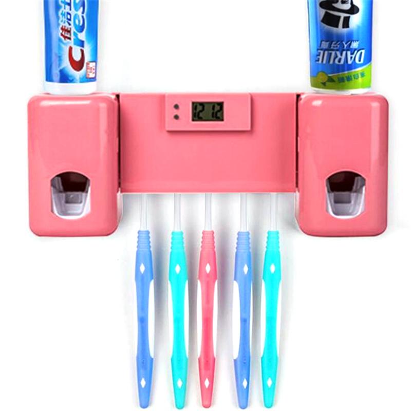

Bathroom accessories Products Clock Automatic Toothpaste Dispenser Toothbrush Holder Set Wall Mount Rack Toothpaste Squeezers