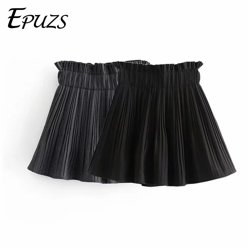 

Sexy high waist mini skirts womens Vintage cotton black plaid pleated skirt Streetwear jupe femme korean summer skirt Y200326, Gray