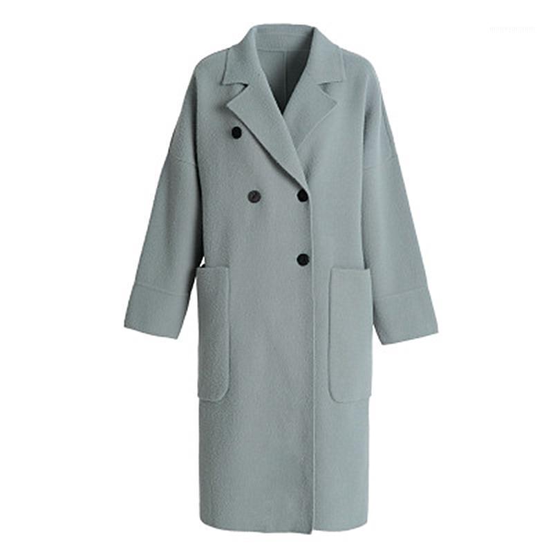 

Lmitation Double-sided Female Autumn And Winter New Solid Color Woolen Coat Long Section Korean Version of The One-shoulder Coat1, Black