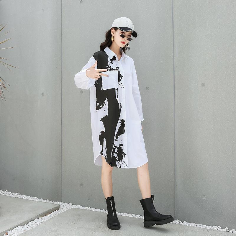 

SuperAen Retro Slim Print All-match Women Shirts 2020 Autumn New Casual Loose Women Blouses, Black