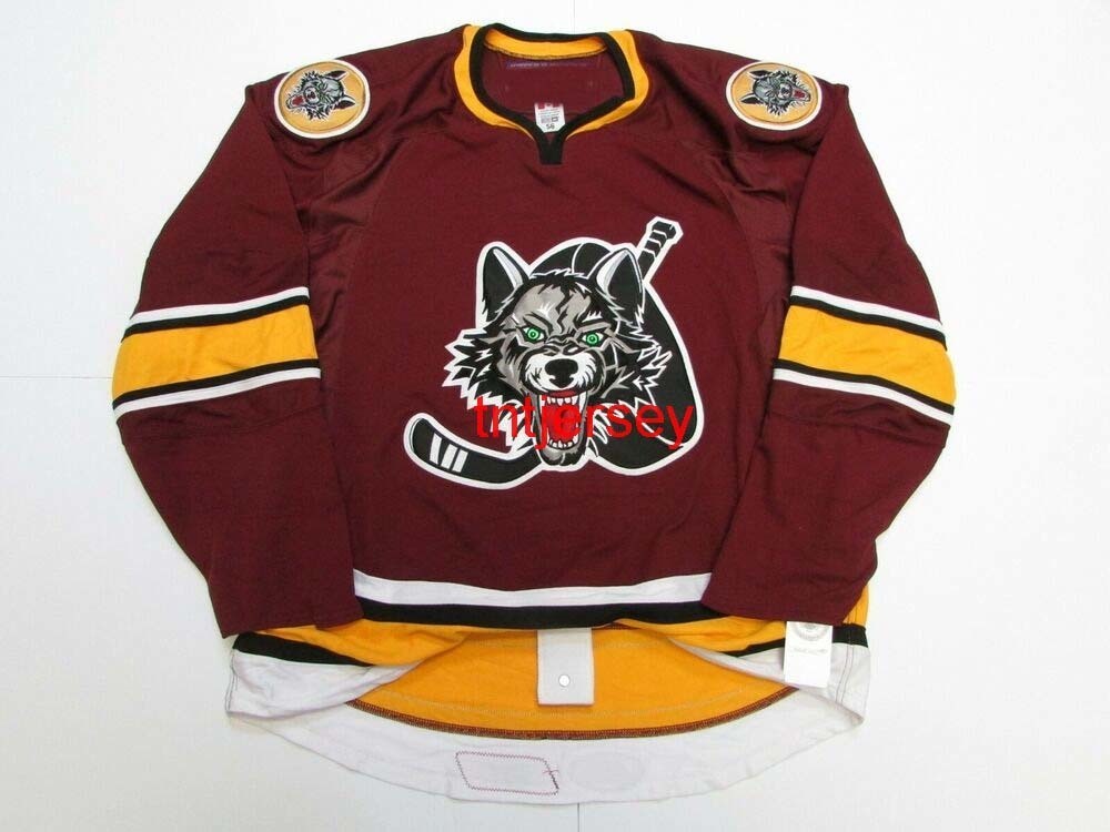 

STITCHED CUSTOM CHICAGO WOLVES AHL HOCKEY JERSEY ADD ANY NAME NUMBER MENS KIDS JERSEY -5XL, Wine red