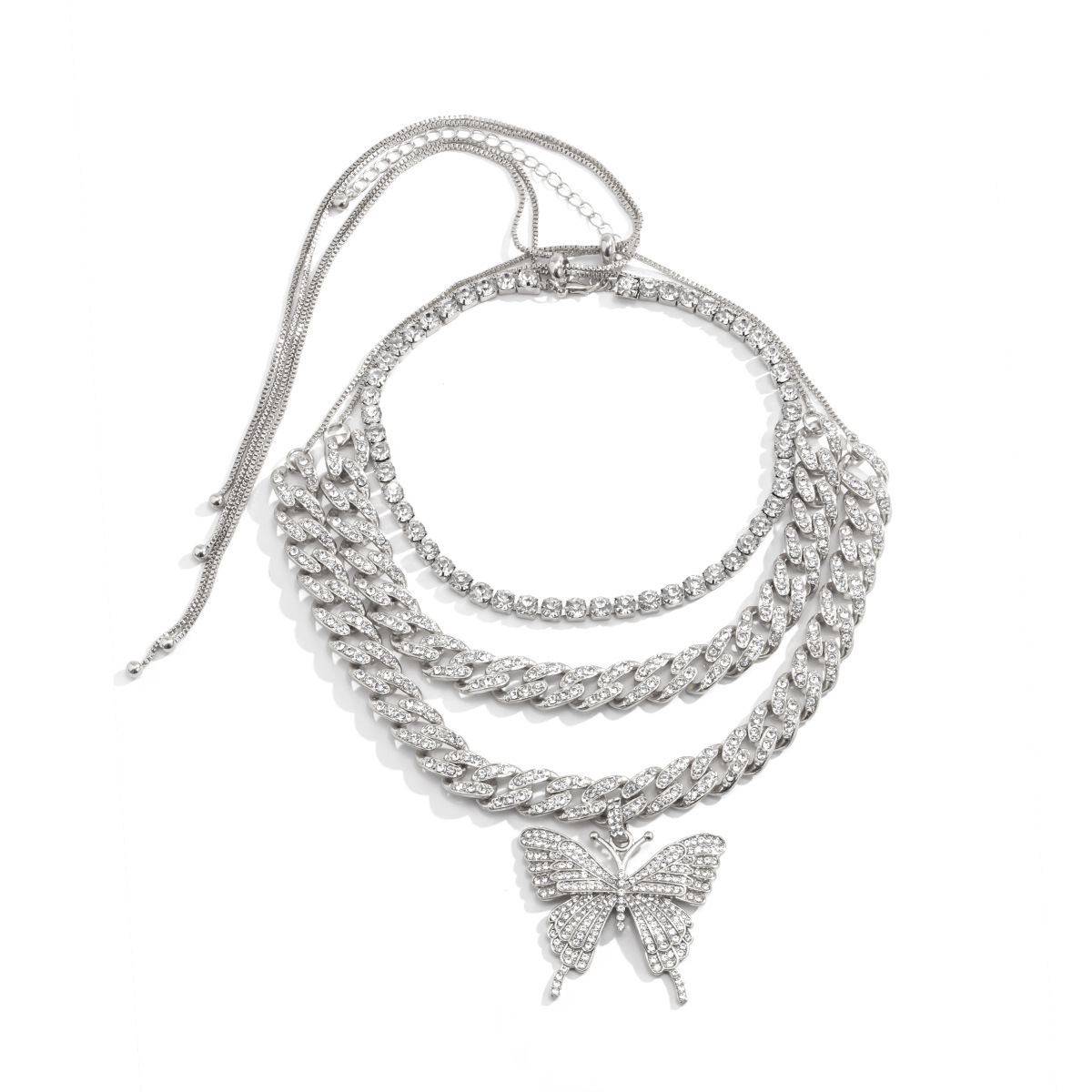 

2021 Elegant temperament diamond Cuban buckle necklaces Butterfly Pendant Necklace women's Necklace available in two colors