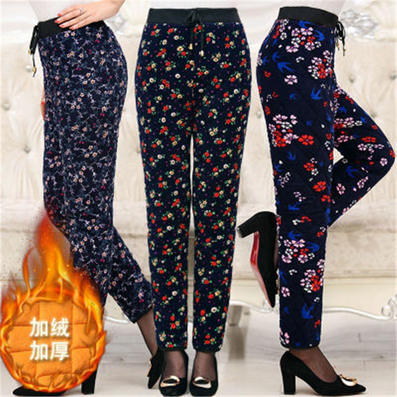 

Middle-aged elderly cotton trousers women trouser mother trousers winter thicken loose and velvet elastic waist Pants M84