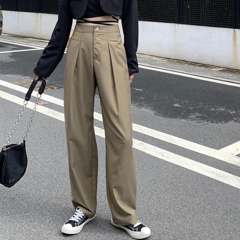 

Spring Autumn Women' New Korean Style Wide Thin Granny Suit Mopping Pants, Brown
