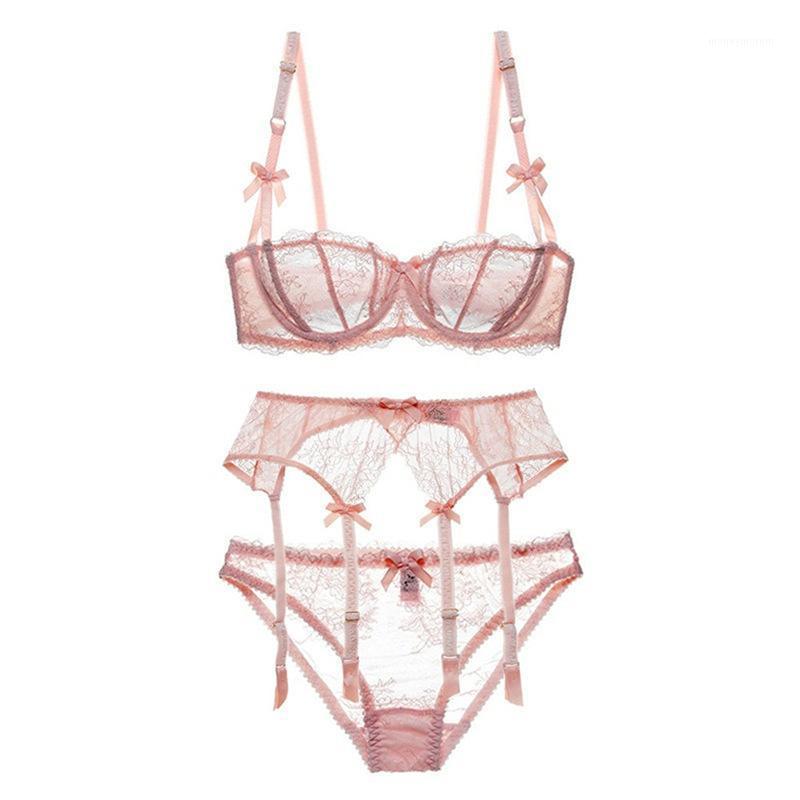 

Sexy Garter Set Bra Panties Garter Underwire Bra Plus Size Bralettes 1/2 Cup Tow Hook-and-eye Sexy Intimates Woman Lingerie 20201, White set