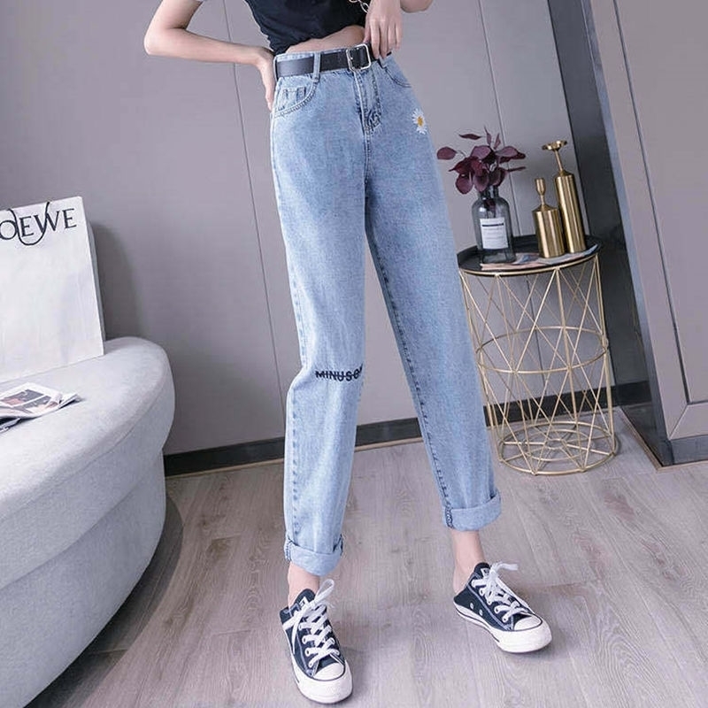 

Jbersee Woman Jeans Vintage High Waist Wide Leg Embroidery Denim Trousers Women korean Loose Fashion Casual Pants Women Jeans 201102, Light blue