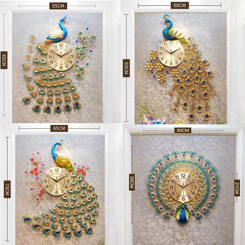

Home Decor Peacock Wall Clock for Living Room Bedroom Silent Wall Watch Creative Metal Digital Clock Modern Design Clocks