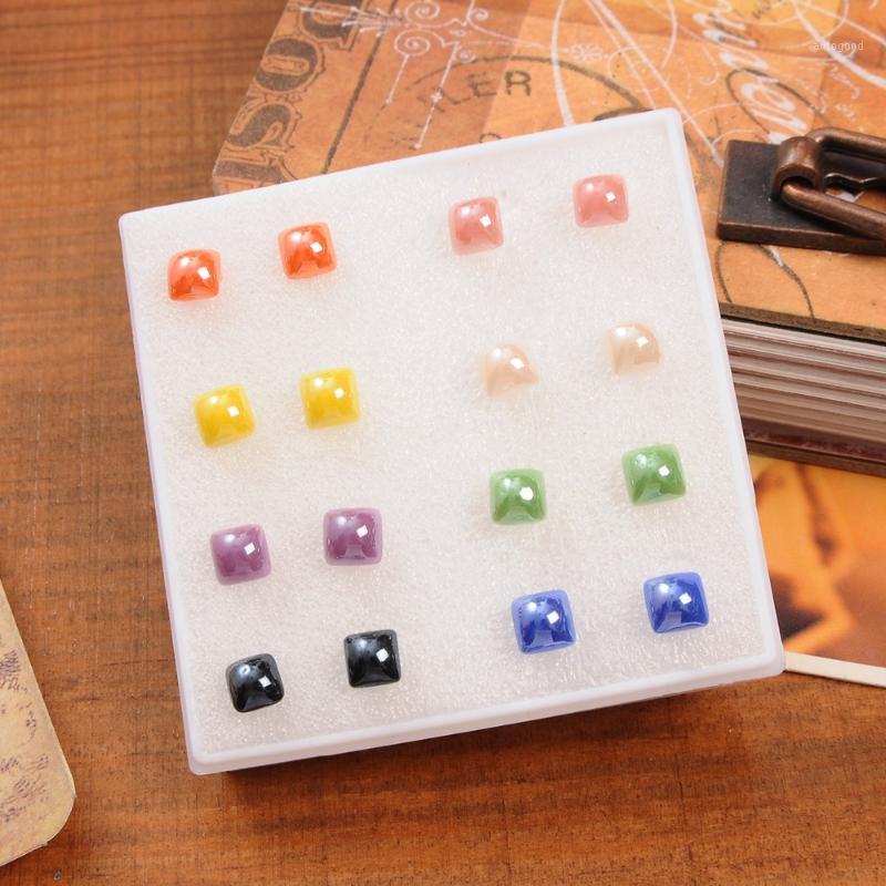 

Stud Wholesale 8 Pairs/pack Candy Colors Earrings For Women Multicolor Square Charm Resin Earings Jewelry Girl Bohemian Style1