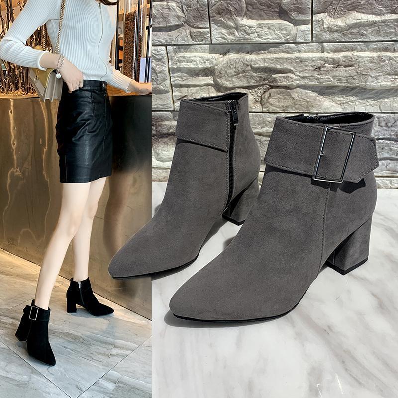 

2020 autumn and winter new women's comfortable shallow mouth pointed boots women's zipper simple sweet wild boots 35-401, Black