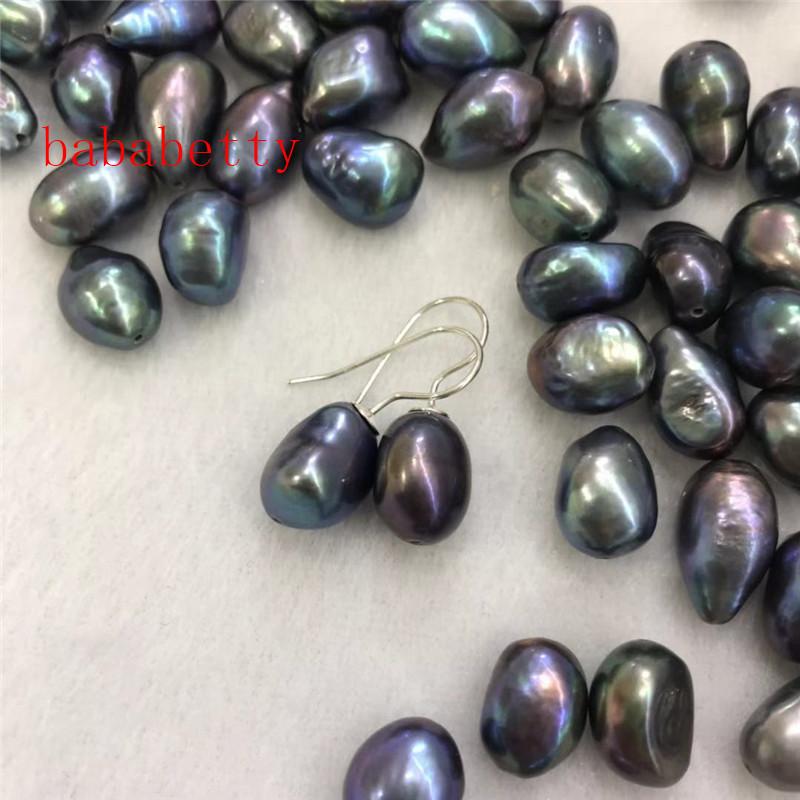 

New natural freshwater irregular pearl white black 10-14MM pearl earrings Tibetan silver