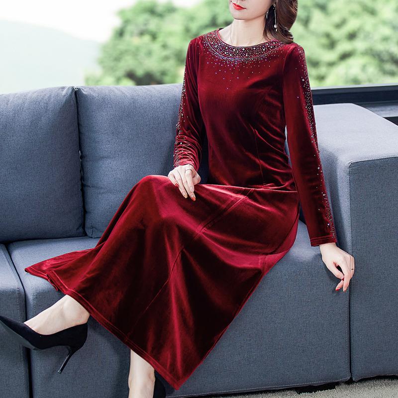 

2020 Autumn Winter 5XL Plus Size Sequins Midi Dress Elegant Vintage Red Diamond Velvet Maxi Dresses Women Bodycon Party Vestidos, Black