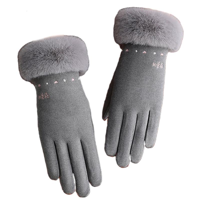 

Women Winter Full Finger Gloves Plush Lined Heart Embroidery Touchscreen Mittens 649C