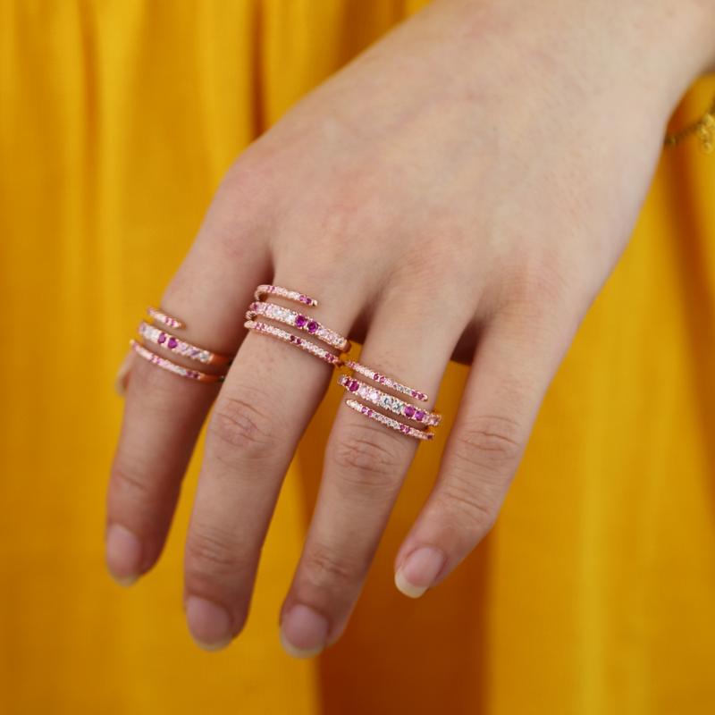 

Rose Gold Color fashion jewelry red pink white colorful cz engagement rings for women triple wrap cubic zirconia cz band ring