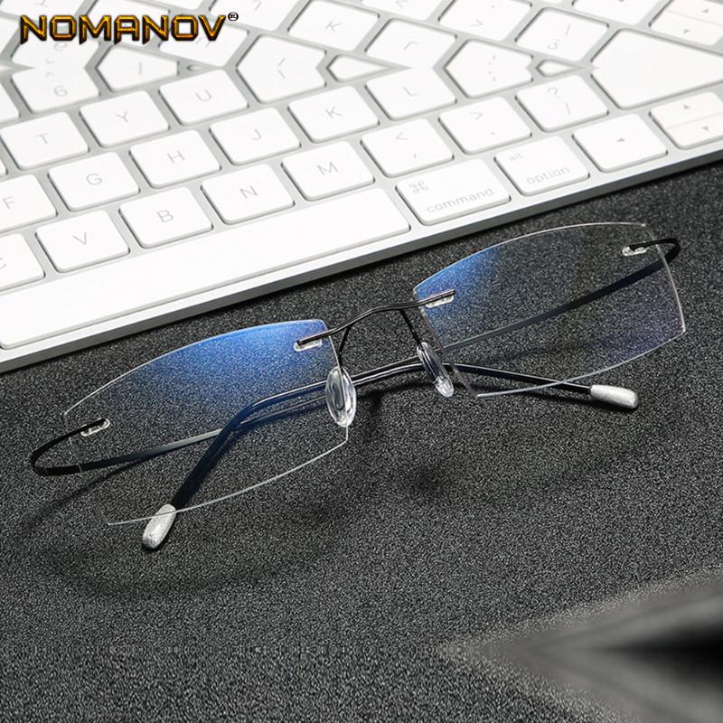 

Sunglasses Titanium Frame Ultra Light Memory Super Stretch Temple Anti-blu Rimless Reading Glasses 0.75 1 1.5 1.75 2 2.25 To 4