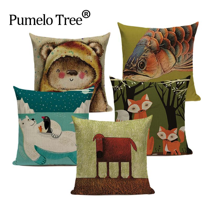 

High Quality Animals Cute Square Pillow Case Decorative Home Cushions Elephant Whales LionDog Giraffe Decor Custom Cushion Cover, L239-11