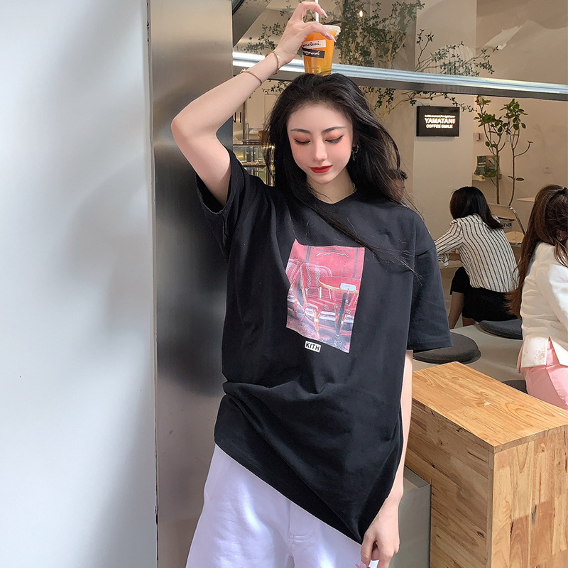 

Women's T-Shirt Embroidery Letters Printing Chair Furniture T-shirt Causal Short Sleeves Top for Women Girls, White