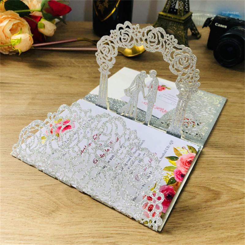 

50pcs Wedding Engagement Invitation Card Envelope Glitter Silver Rose Gold New Couple Laser Cutting1