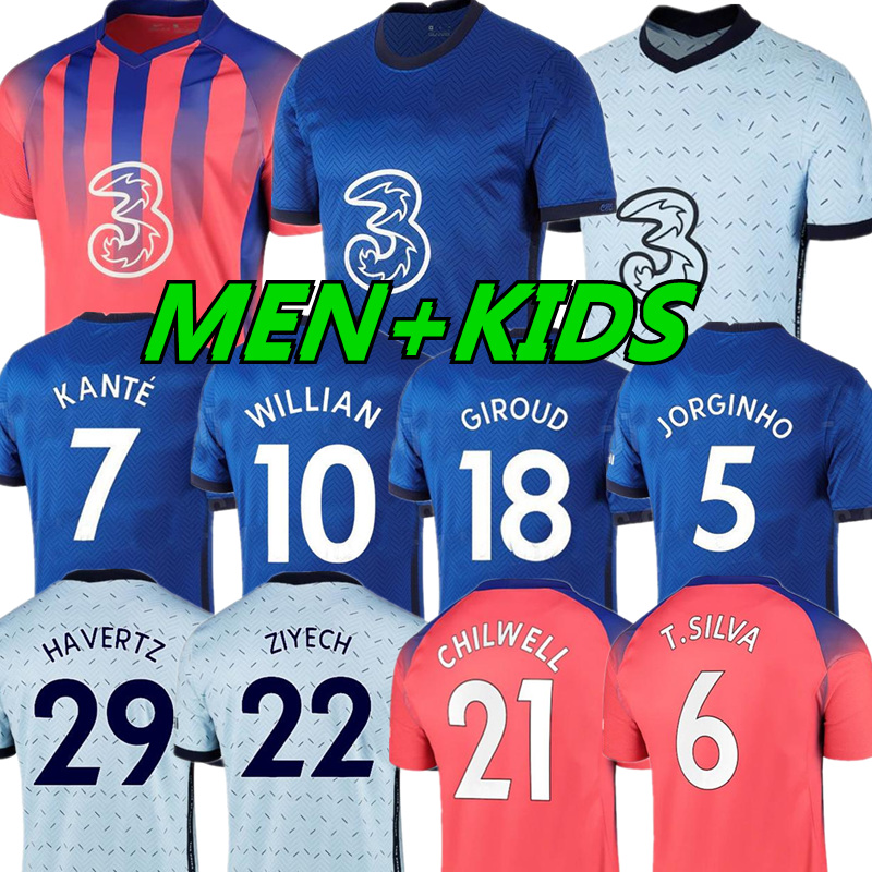 

20 21 ABRAHAM WERNER HAVERTZ CHILWELL ZIYECH Soccer Jerseys 2020 2021 PULISIC Football Shirt KANTE MOUNT Men Kids sets Kits tops, 3rd men