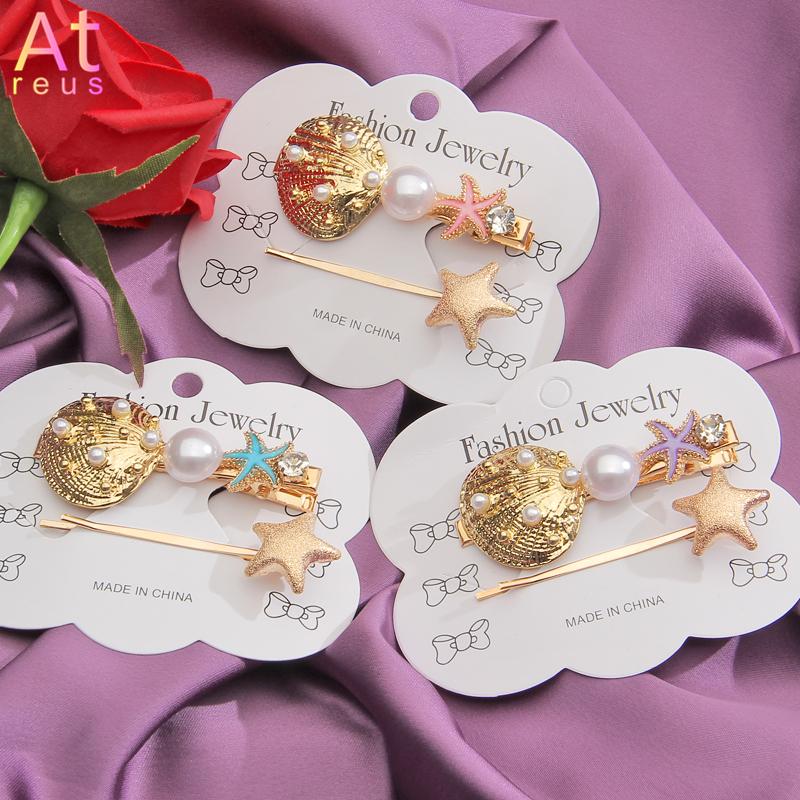

2020 New Fashion Imitation Pearl Barrettes Starfish Hair Grip Shell Hairpin Hair Clip Accessories for Women Girl Wedding