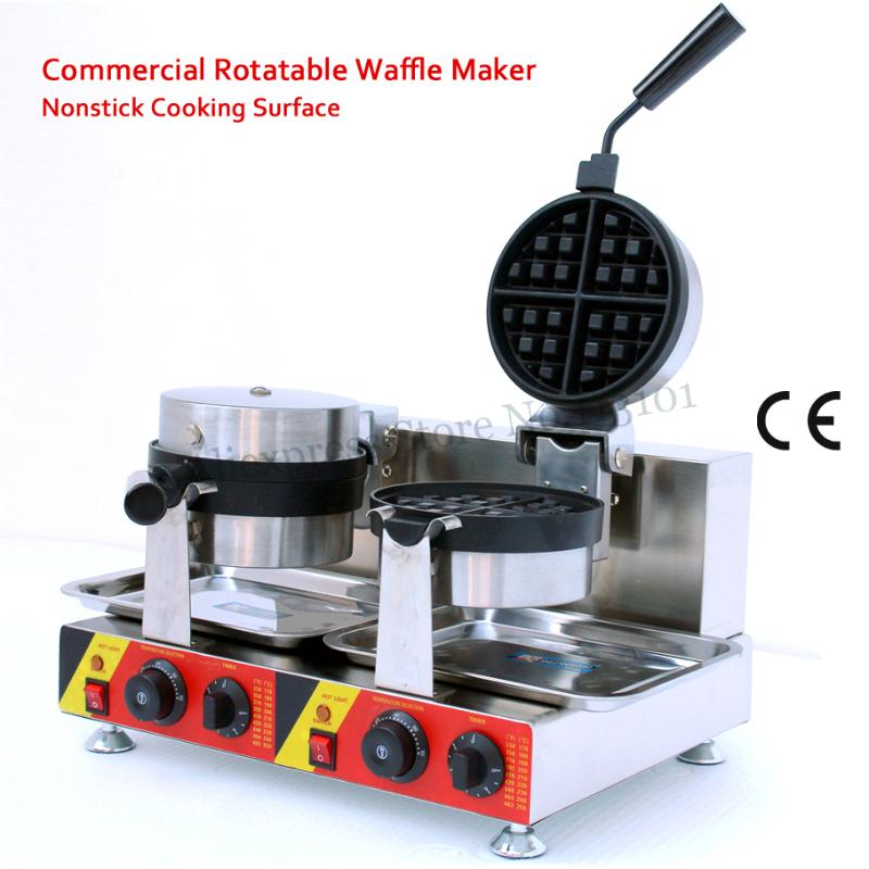 

2 Heads Rotatable Waffle Machine Nonstick Cake Maker 3000W 110V/220V for Restaurants Cafeteria CE Approval