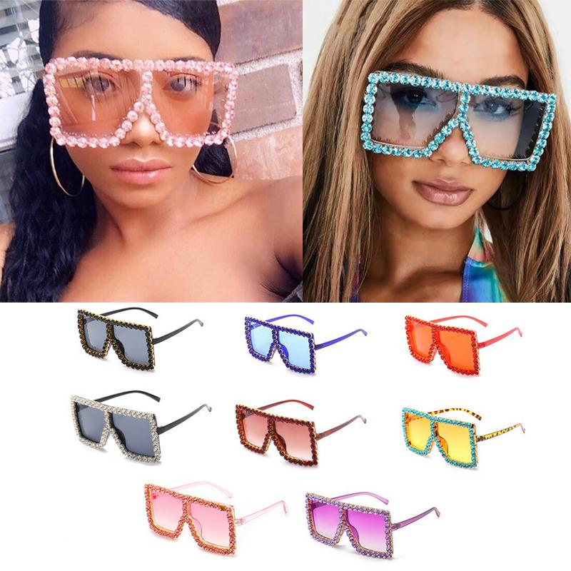 

Crystal Diamond Oversized Sunglasses for Women Sexy Fashion Candy Shades UV400 Glasses Transparent Frame Rhinestone Sunglasses Women Clear