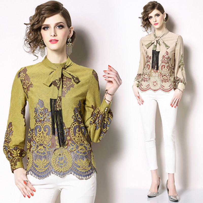 

2020 New Spring Fashion Women Lace Long Sleeve Shirt Womens Tops And Blouses Blusa Feminina Ladies Office Shirt Camisas Mujer, Yellow