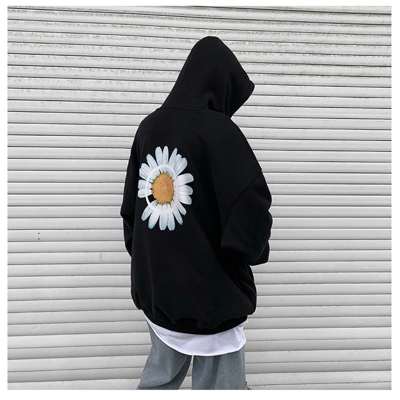 

Mens Hoodies Fleece Thick Sweatshirts Male Autumn Korean Oversized Hoodies Streetwear Print Flower Spring Casual Hooded, White