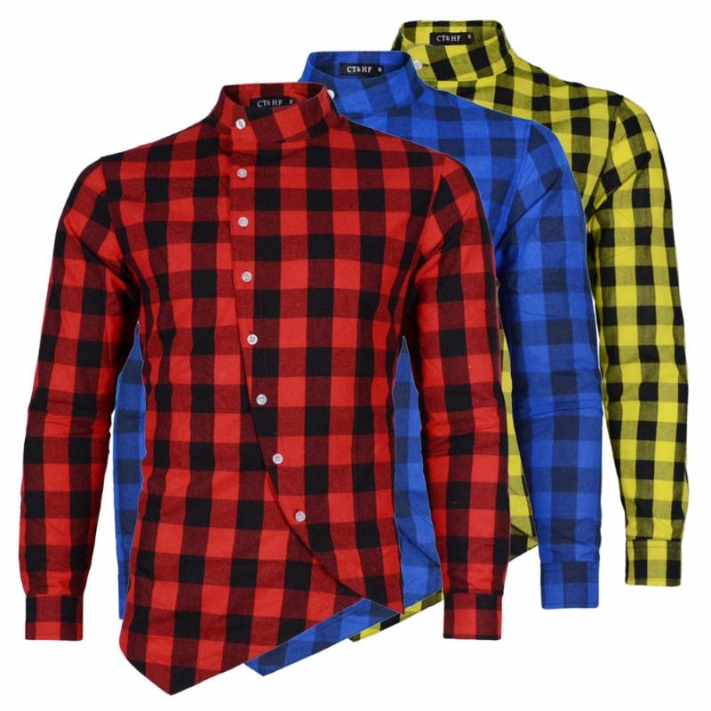 

ZOGAA Mens Casual Plaid Shirts Short Sleeve Cotton Slim Fit Mens Shirt Stand Collar Crop Tops Male Clothing Quality Tees Shirts, Blue