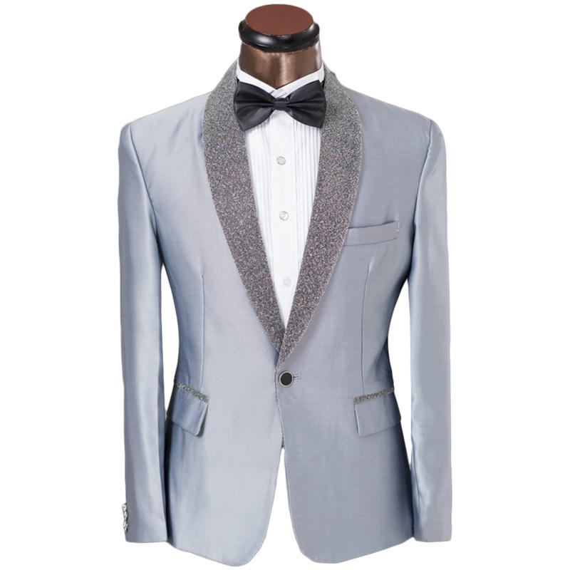 

Custom Men Suits formal pants for men Elegant Gray Shinny Silver Lapel Prom Tuxedo jacket for Groom Groomsman Wedding Suit, Beige