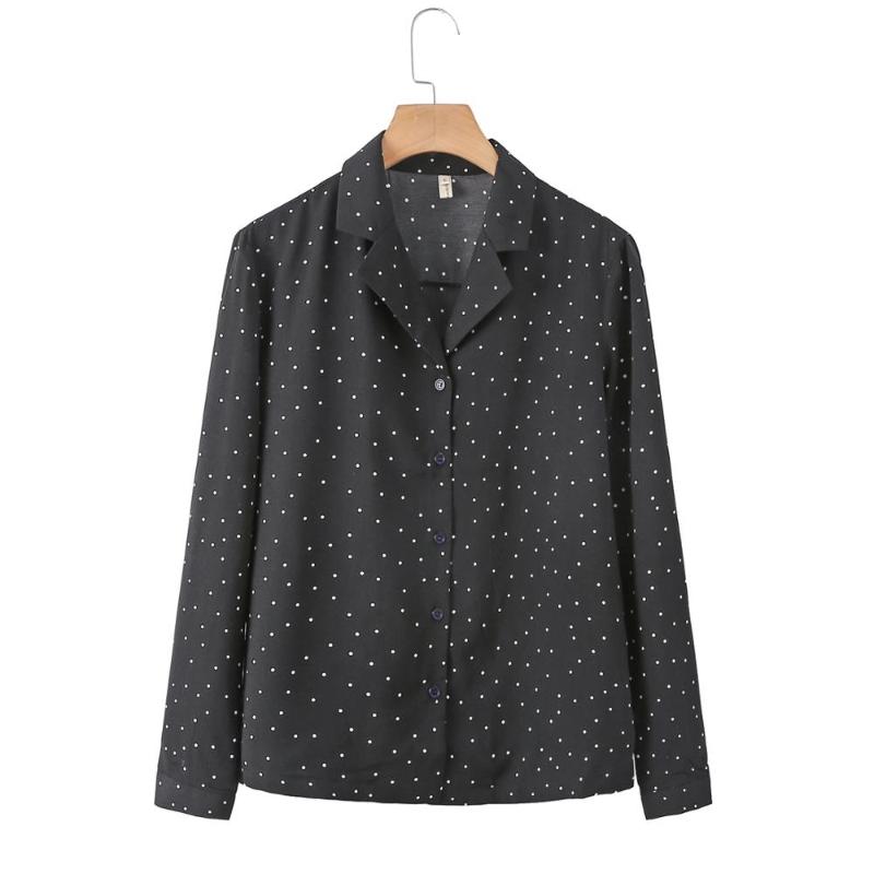 

Women' Polka Dot Shirt Office Blouse for Women Notch Lapel Shirts Ladies Long Sleeve Blouses, Black